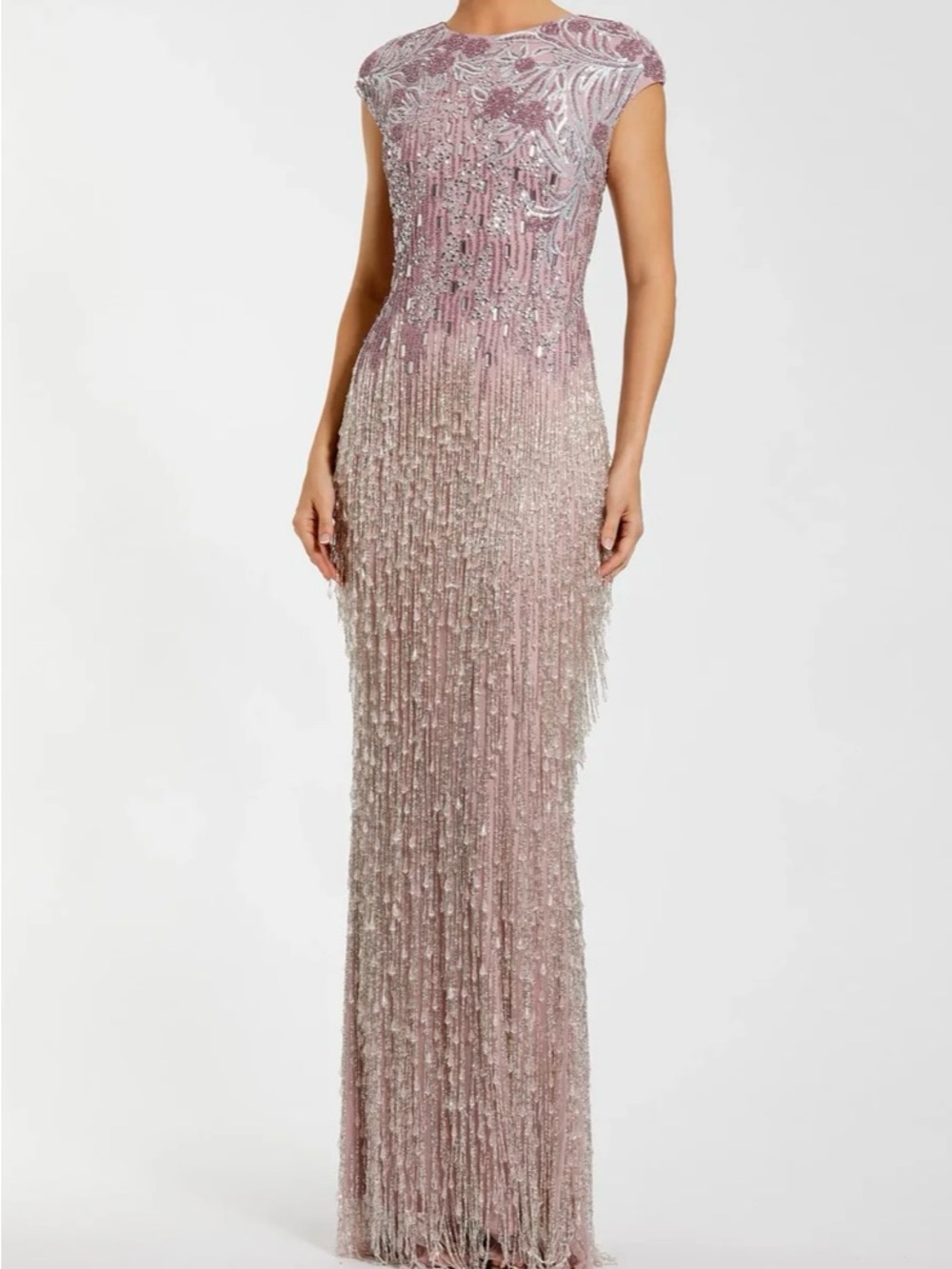 Mac Duggal Elegant Blush Pink Beaded Evening Gown